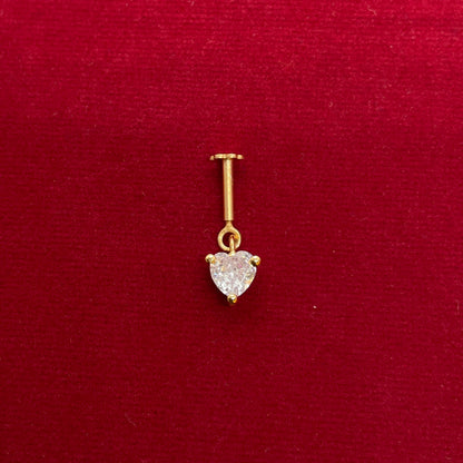 Gold Plated 92.5 Sterling Silver Heart CZ Solitaire Bugadi for Women | Minimal Heart Dangle Bar Drop | Helix Earring Pair