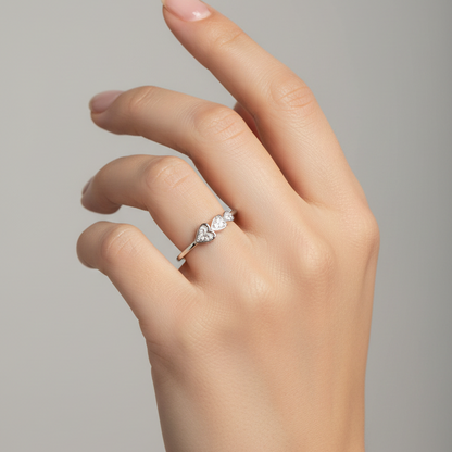 92.5 Silver Tri Heart Ring - Size 14