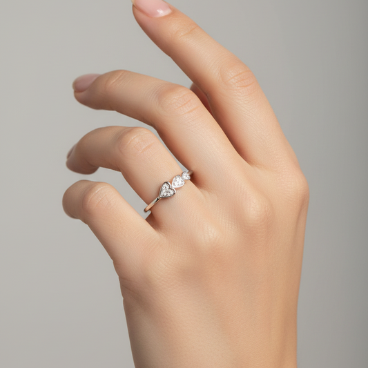 92.5 Silver Tri Heart Ring - Size 14