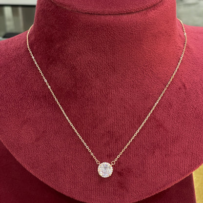 92.5 Silver Rose Gold Plated Pave CZ Round Disc Pendant Necklace for Women