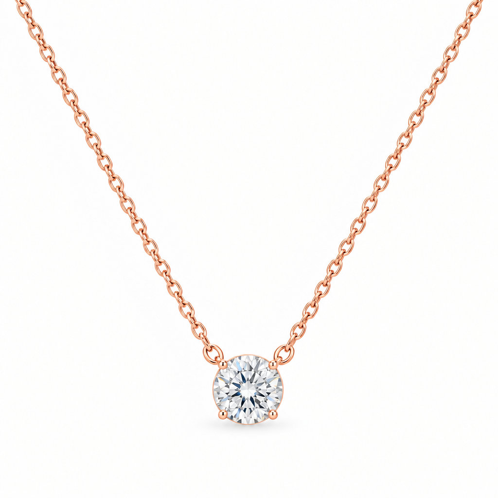 92.5 Silver Rose Gold Plated Pave CZ Round Disc Pendant Necklace for Women