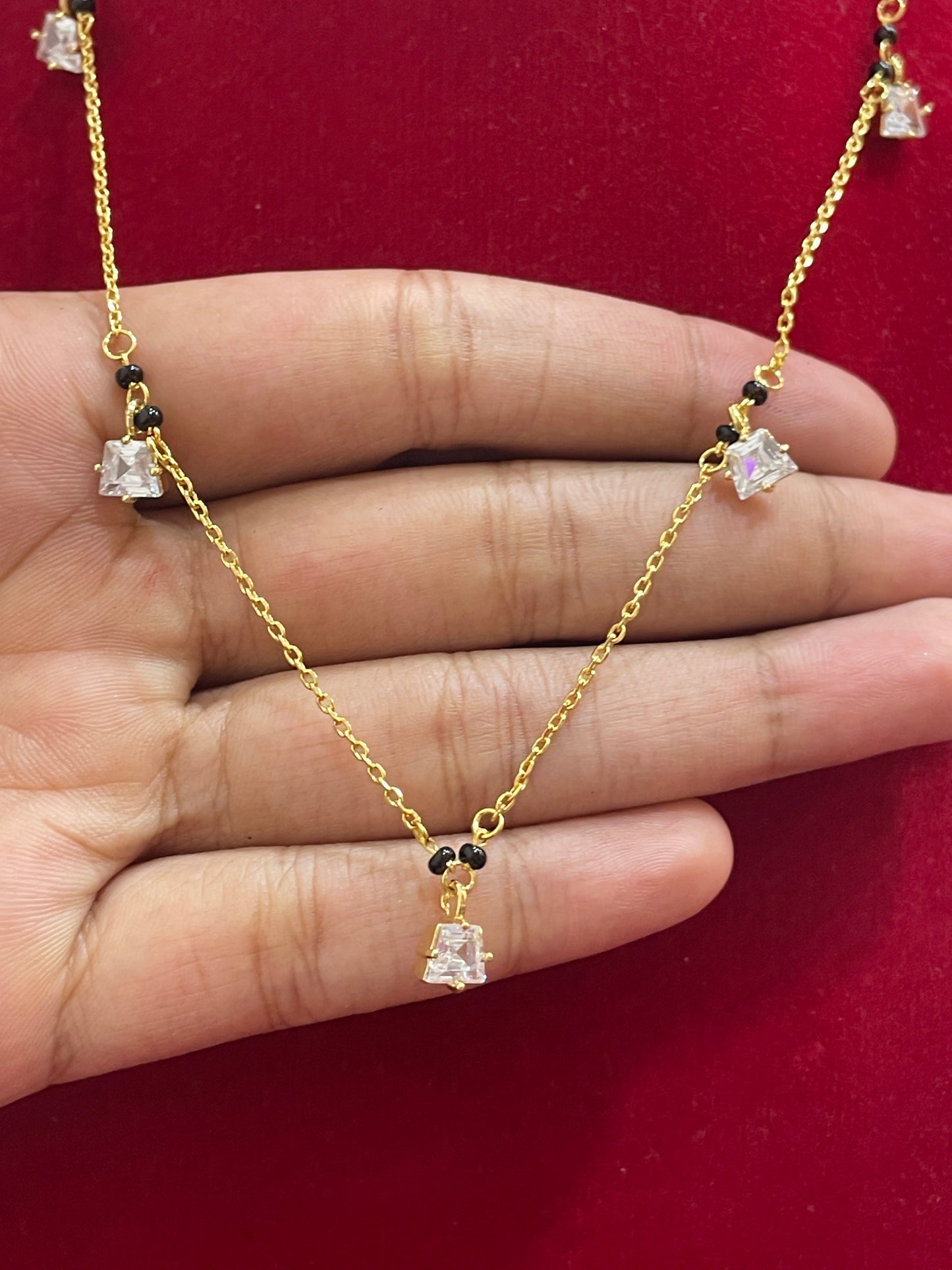 92.5 Silver Gold Plated White Stone Charm Black Bead Chain for Women 19 Inches | Elegant Stylish Design | Traditional Jewellery