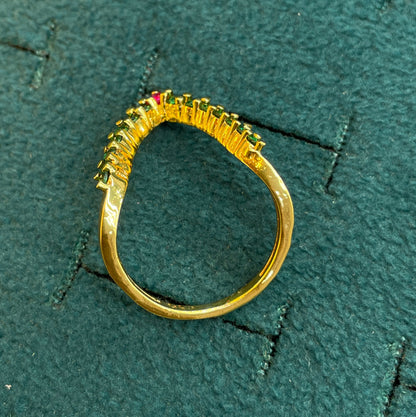 92.5 Silver Gold Plated Green & Pink CZ Chevron Ring for Women