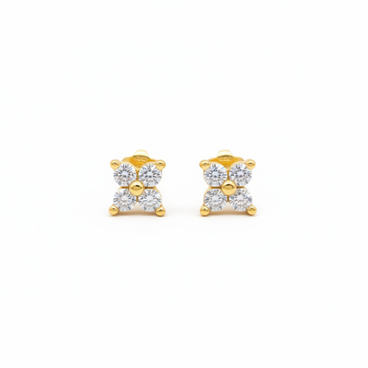 92.5 Sterling Silver Gold Plated Four Petal CZ Flower Studs