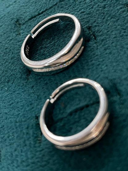 92.5 Silver Diagonal Stone Band Couple Rings | Adjustable Classic Design