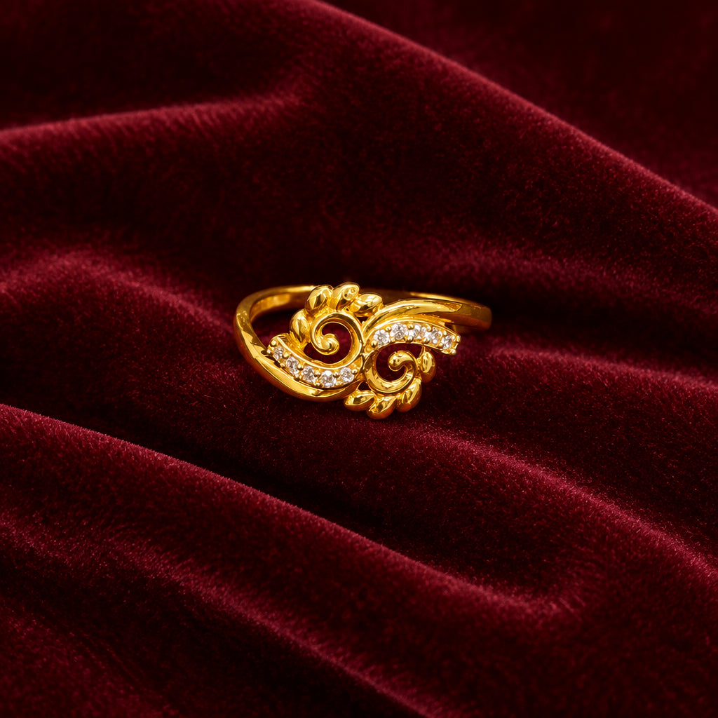 92.5 Silver Gold Plated White CZ Scroll Ring for Women