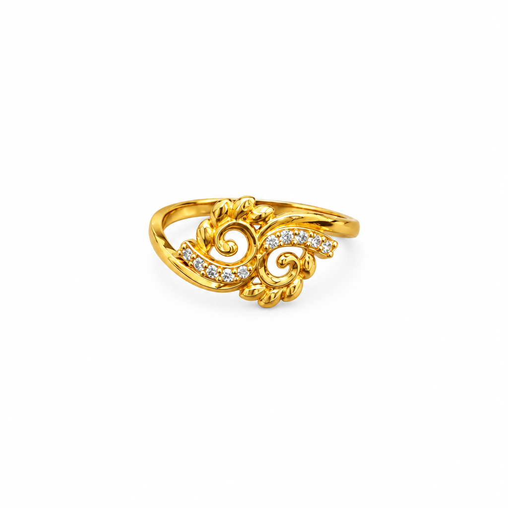 92.5 Silver Gold Plated White CZ Scroll Ring for Women