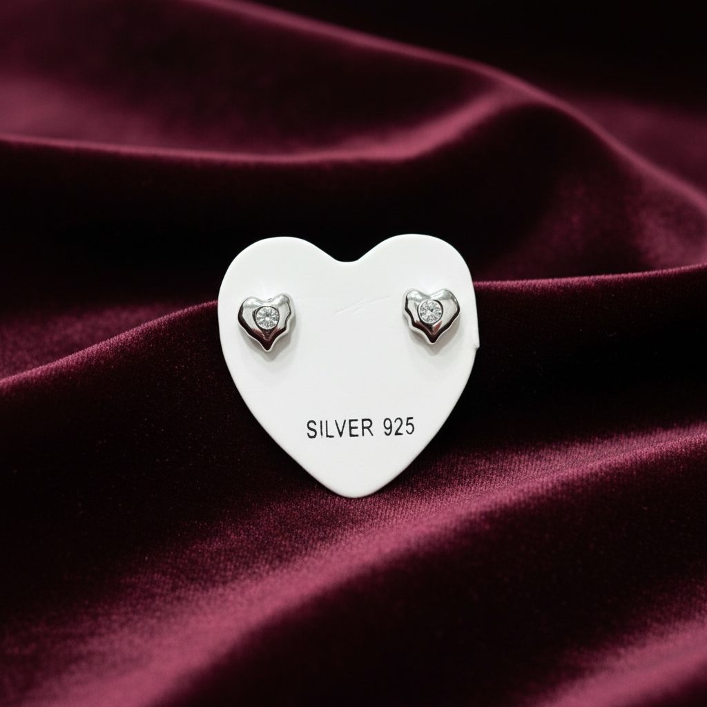 92.5 Silver Mini Heart Studs | Stylish Cute Design | Jewellery