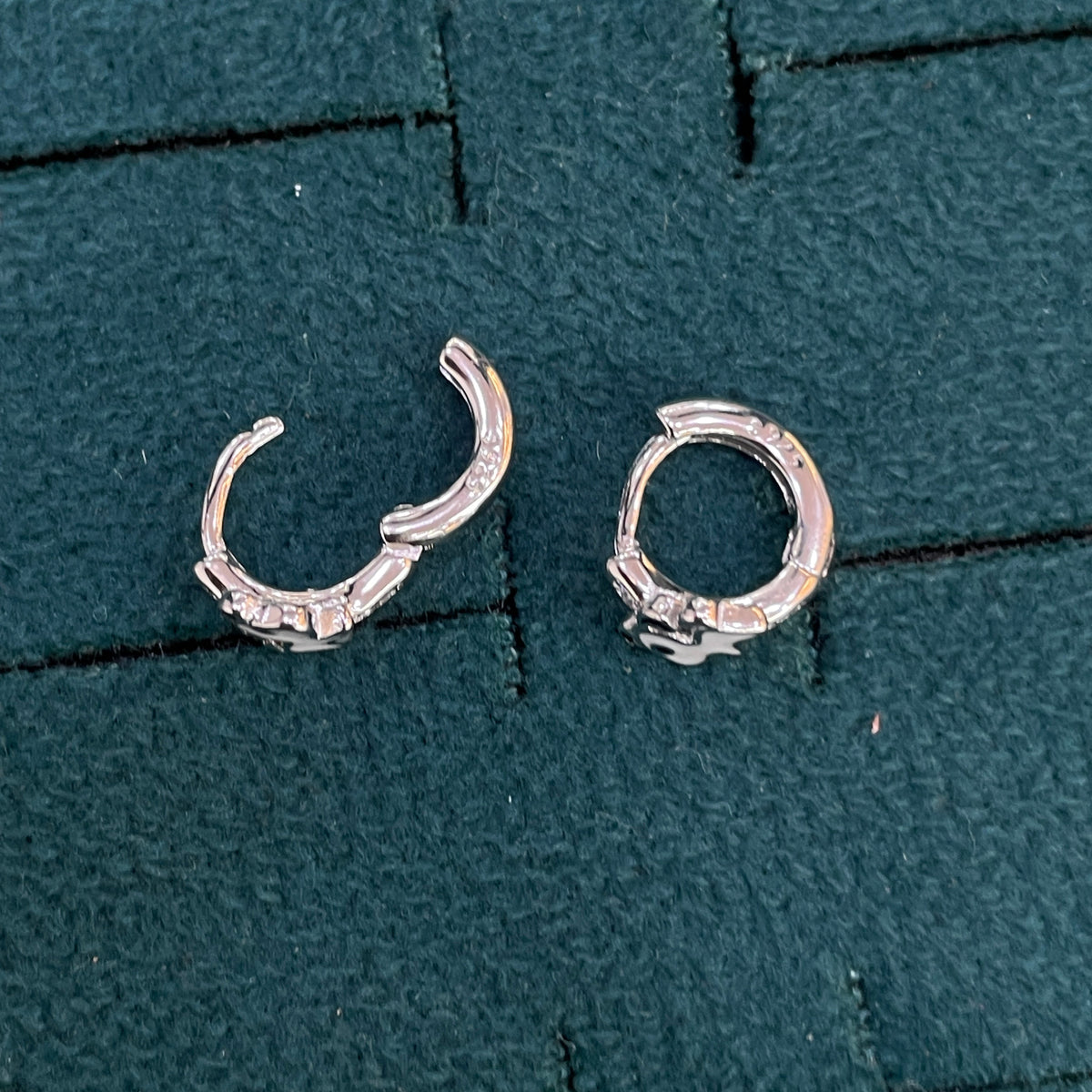 92.5 Silver Enamel Puppy Huggie Hoop Earrings for Girls