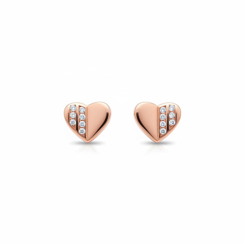 92.5 Silver Rose Gold Plated Heart Studs | Stylish Romantic Design