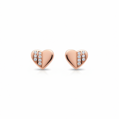 92.5 Silver Rose Gold Plated Heart Studs | Stylish Romantic Design