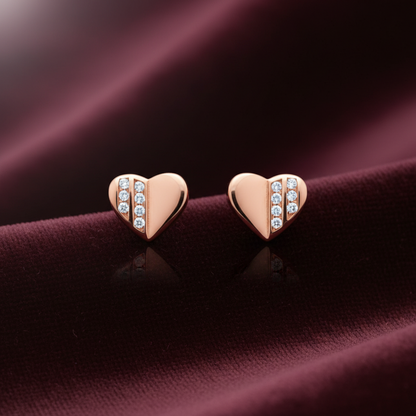 92.5 Silver Rose Gold Plated Heart Studs | Stylish Romantic Design