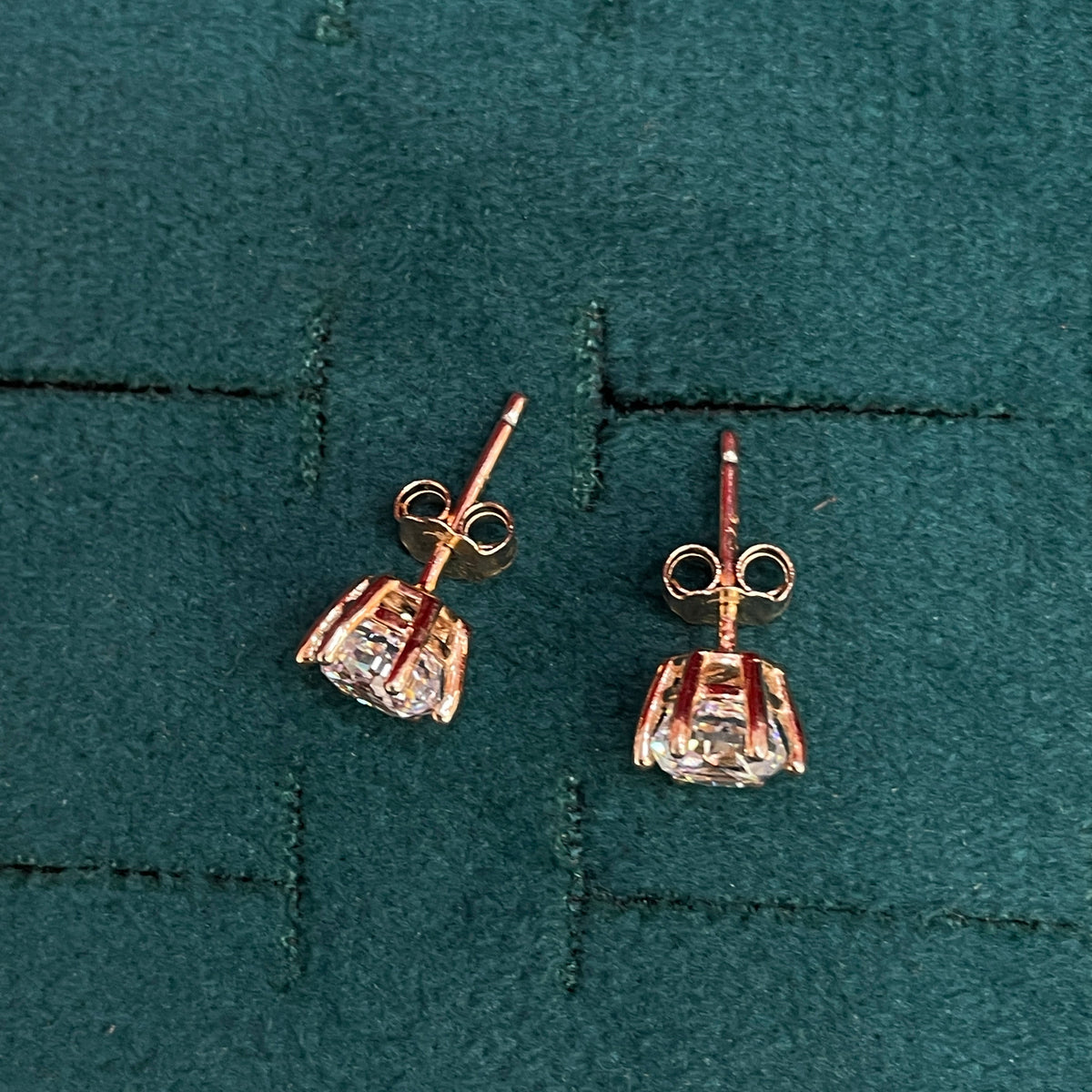 92.5 silver Rose Gold Plated Large Round Solitaire CZ Stud pair