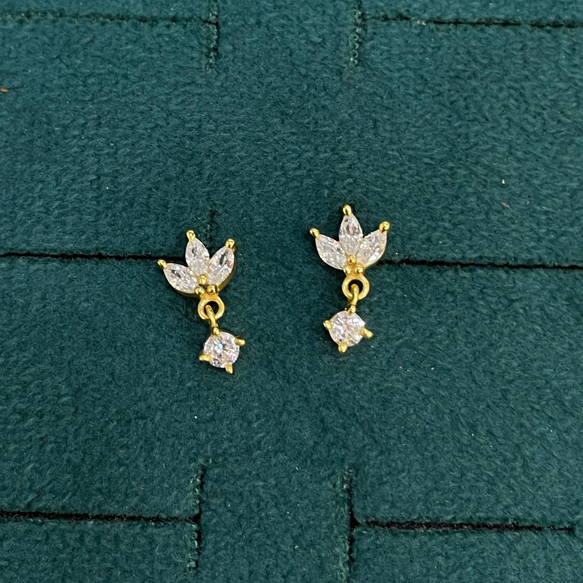 92.5 Sterling Silver Gold Plated Marquise CZ Lotus Drop Studs