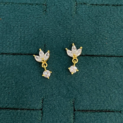 92.5 Sterling Silver Gold Plated Marquise CZ Lotus Drop Studs
