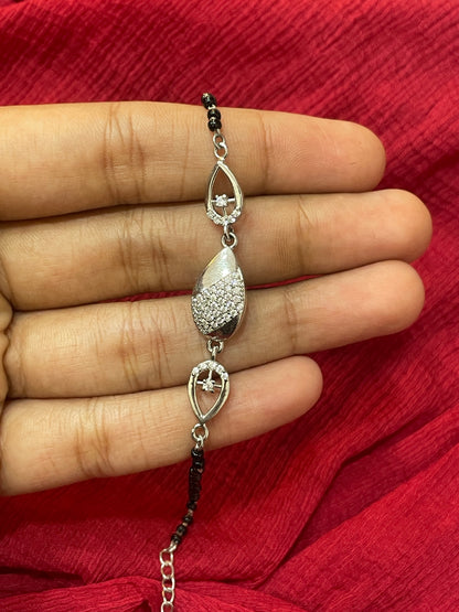 92.5 Silver Black Beads Bracelet for Women 8 Inches | Stylish Elegant Design | Daily Wear Jewellery