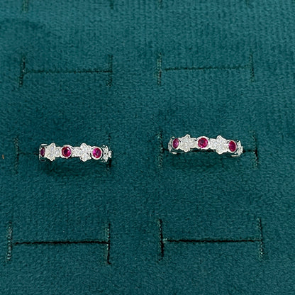 92.5 Sterling Silver Ruby Pink CZ & Star Pave White CZ Toe Rings