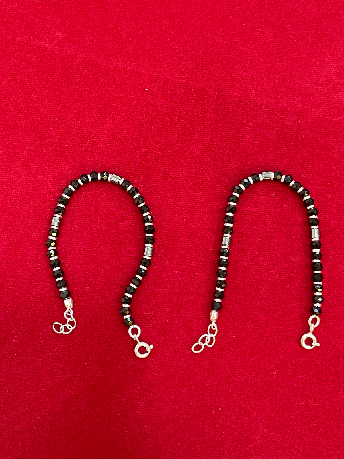 Silver Nazariya Black Bead Anklet for Kids | Set of 2 | Plain Design