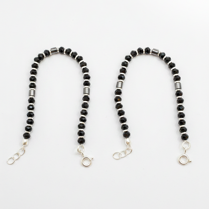 Silver Nazariya Black Bead Anklet for Kids | Set of 2 | Plain Design