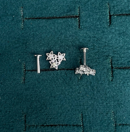 92.5 Silver Clear Stone Triple Flower Studs Pair