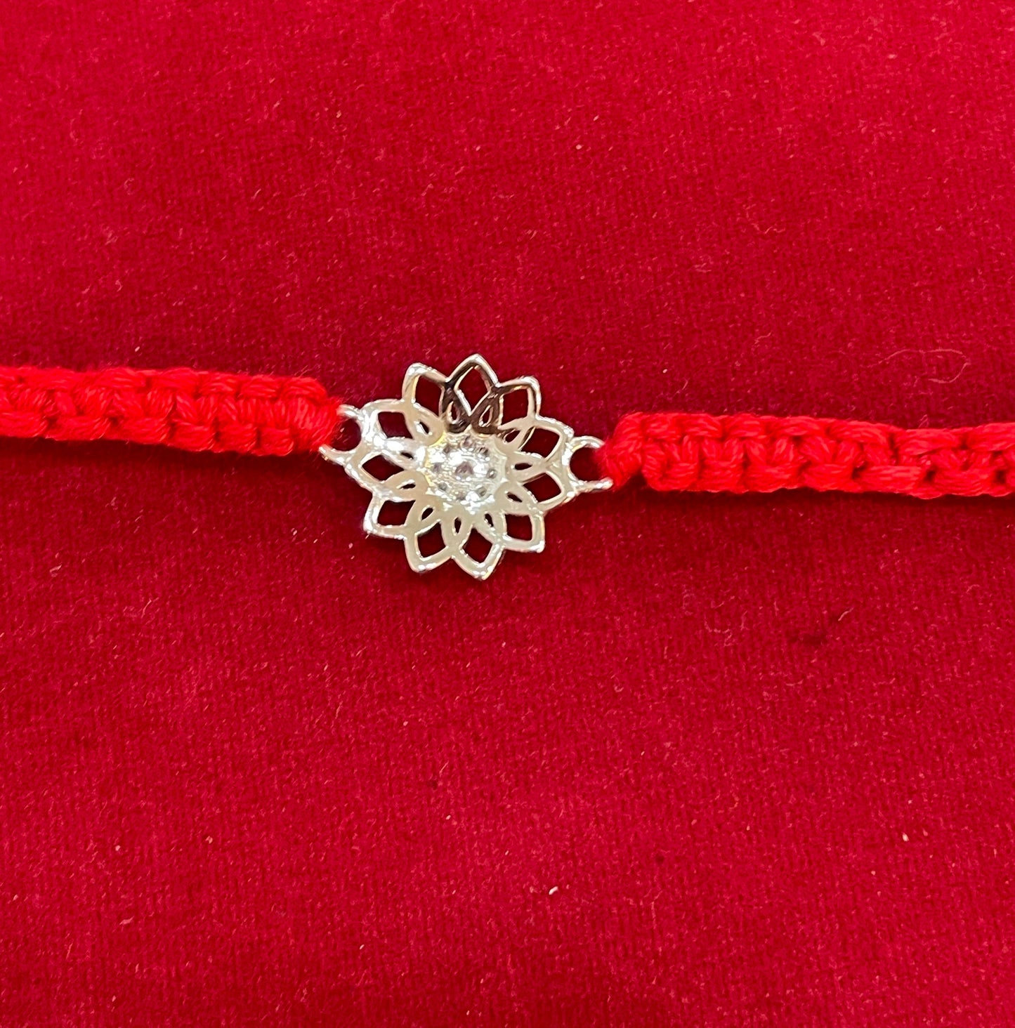 925 Sterling Silver Lotus Rakhi | Red Thread Rakhi for Raksha Bandhan