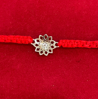 925 Sterling Silver Lotus Rakhi | Red Thread Rakhi for Raksha Bandhan