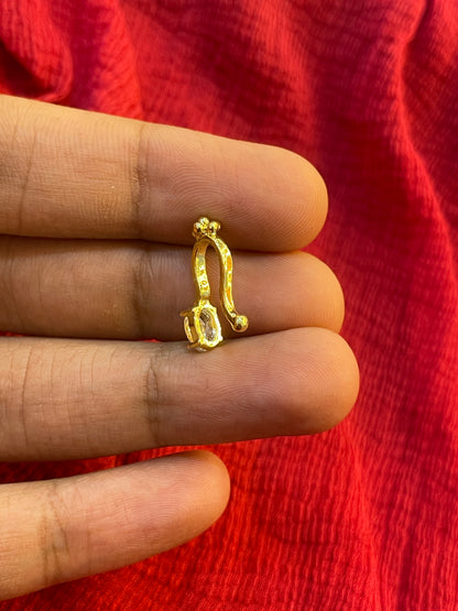 92.5 Silver Gold Plated White Stone Press-On Bugadi for Women | Stylish Non-Piercing Ear Cuff | Elegant Jewellery