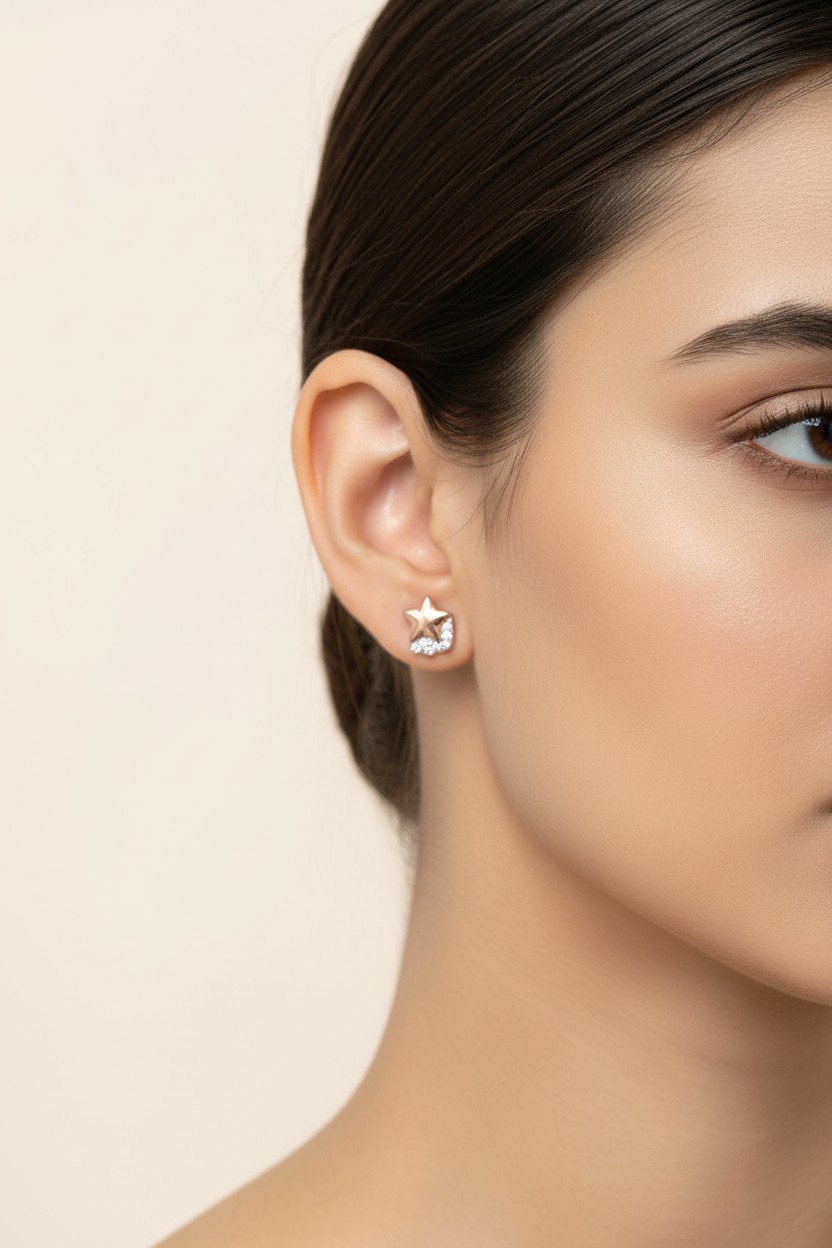 92.5 Silver Rose Gold Plated Star Earrings for Women | Stylish Celestial Design | Elegant Trend Jewellery