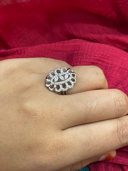 92.5 Silver Elegant White Stone Ring for Women Size 17 | Classy Premium Design | Stylish Jewellery