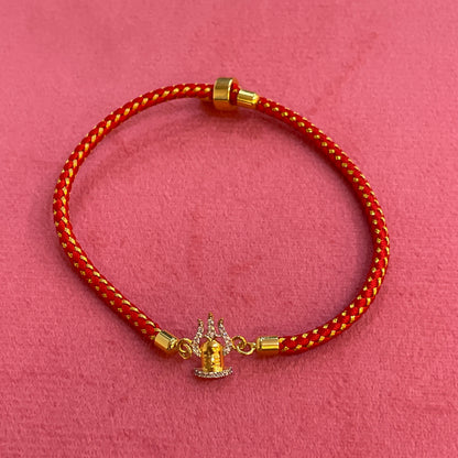 Silver Trishul Rakhi for Brother | Gold Plated CZ Charm with Red Thread
