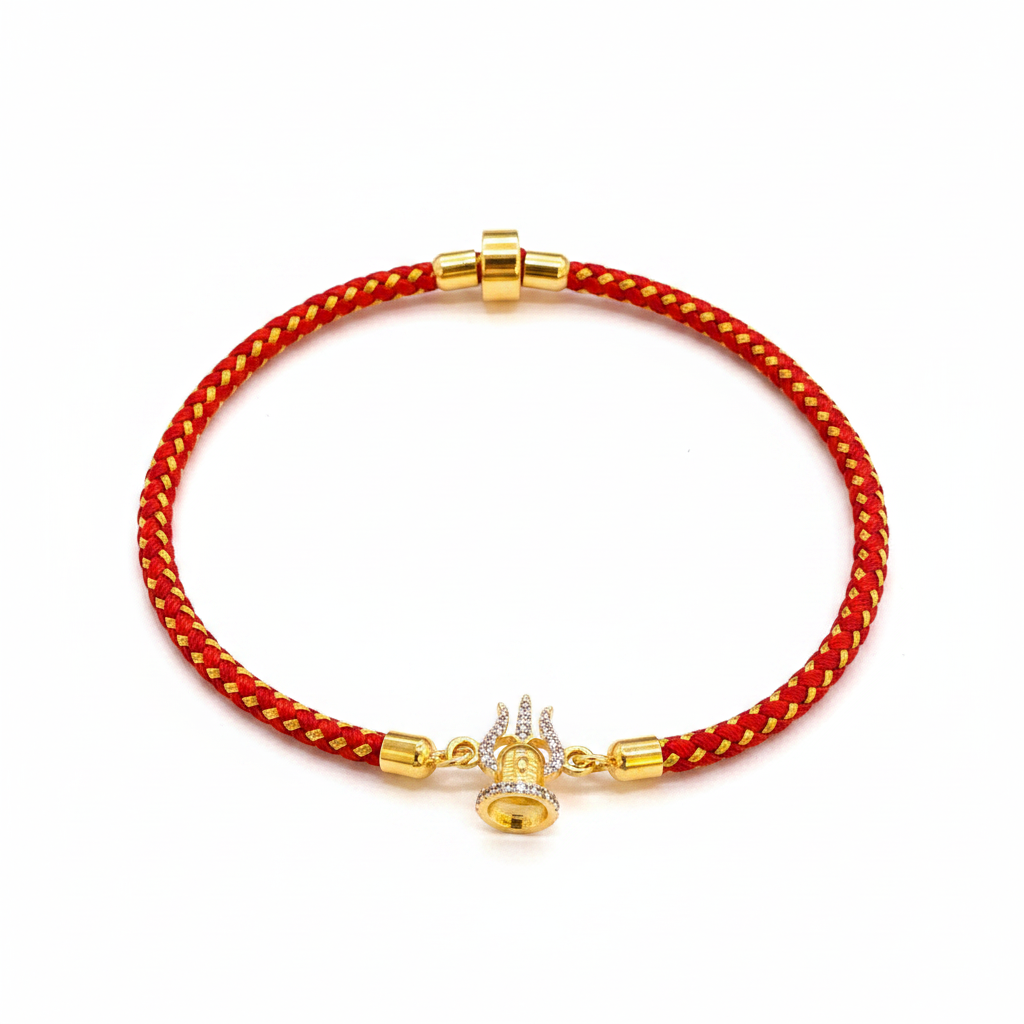 Silver Trishul Rakhi for Brother | Gold Plated CZ Charm with Red Thread