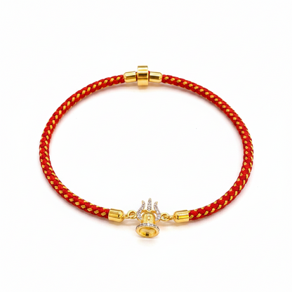 Silver Trishul Rakhi for Brother | Gold Plated CZ Charm with Red Thread