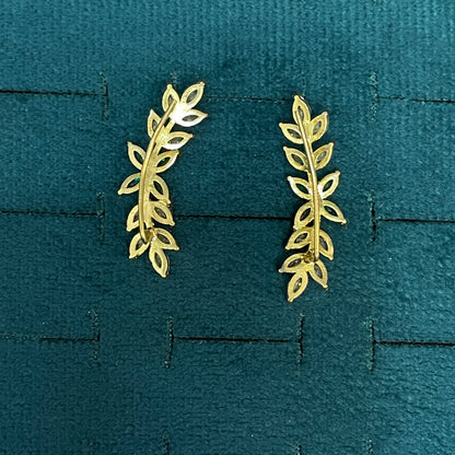 92.5 silver gold plated leaf green stone earcuffs pair