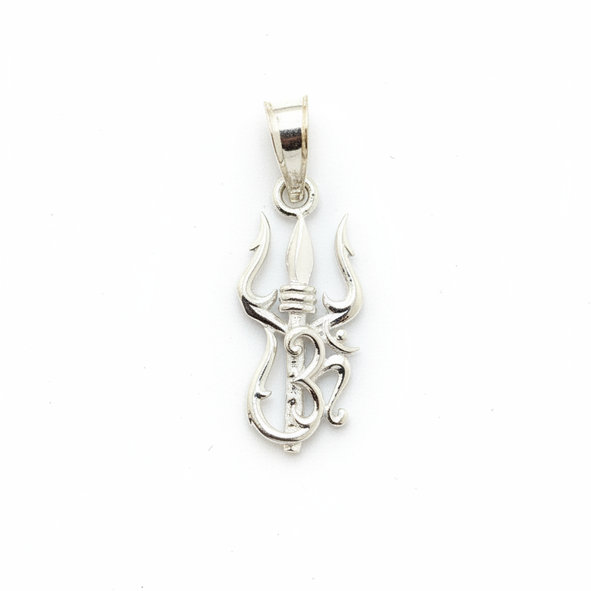 92.5 Sterling Silver Trishul Om Pendant