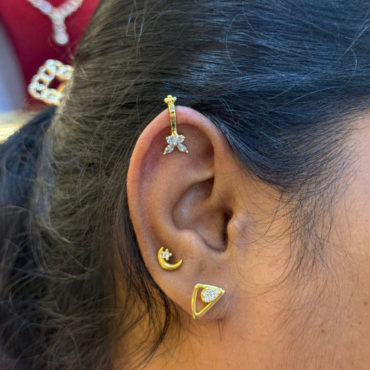 92.5 Silver Gold Plated Butterfly Press-On Bugadi for Women | Stylish Non-Piercing Ear Cuff | Ethnic Jewellery