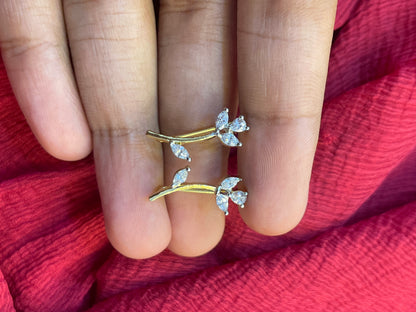 92.5 Silver Gold Plated Flower Ear Cuffs for Women | Stylish Floral Design | Trendy Jewellery