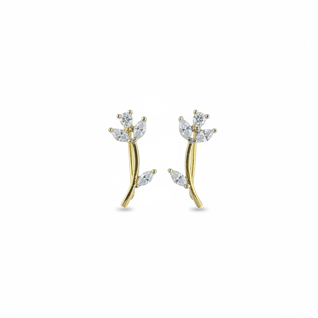 92.5 Silver Gold Plated Flower Ear Cuffs for Women | Stylish Floral Design | Trendy Jewellery