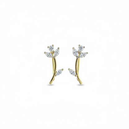 92.5 Silver Gold Plated Flower Ear Cuffs for Women | Stylish Floral Design | Trendy Jewellery