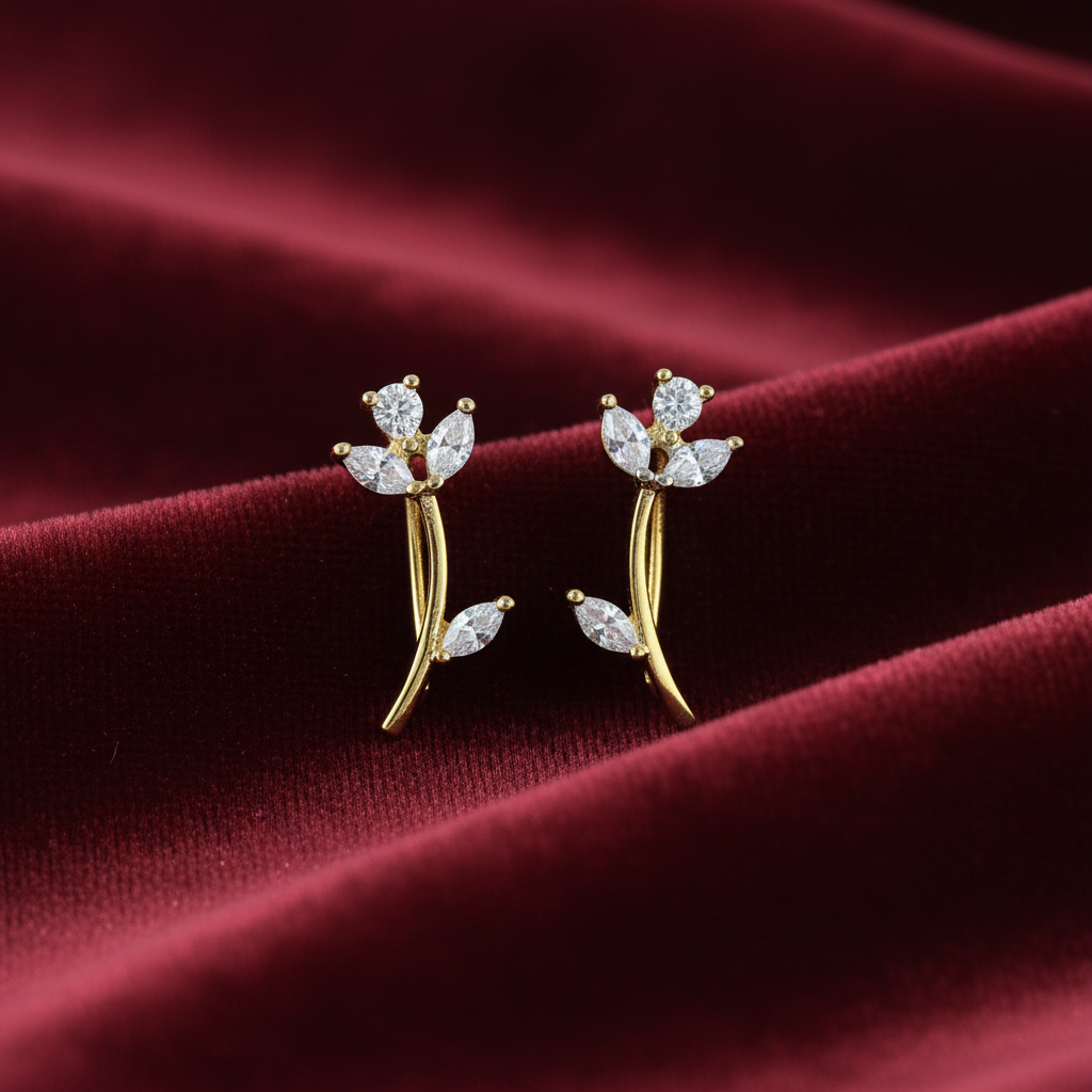 92.5 Silver Gold Plated Flower Ear Cuffs for Women | Stylish Floral Design | Trendy Jewellery