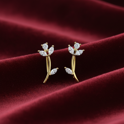 92.5 Silver Gold Plated Flower Ear Cuffs for Women | Stylish Floral Design | Trendy Jewellery