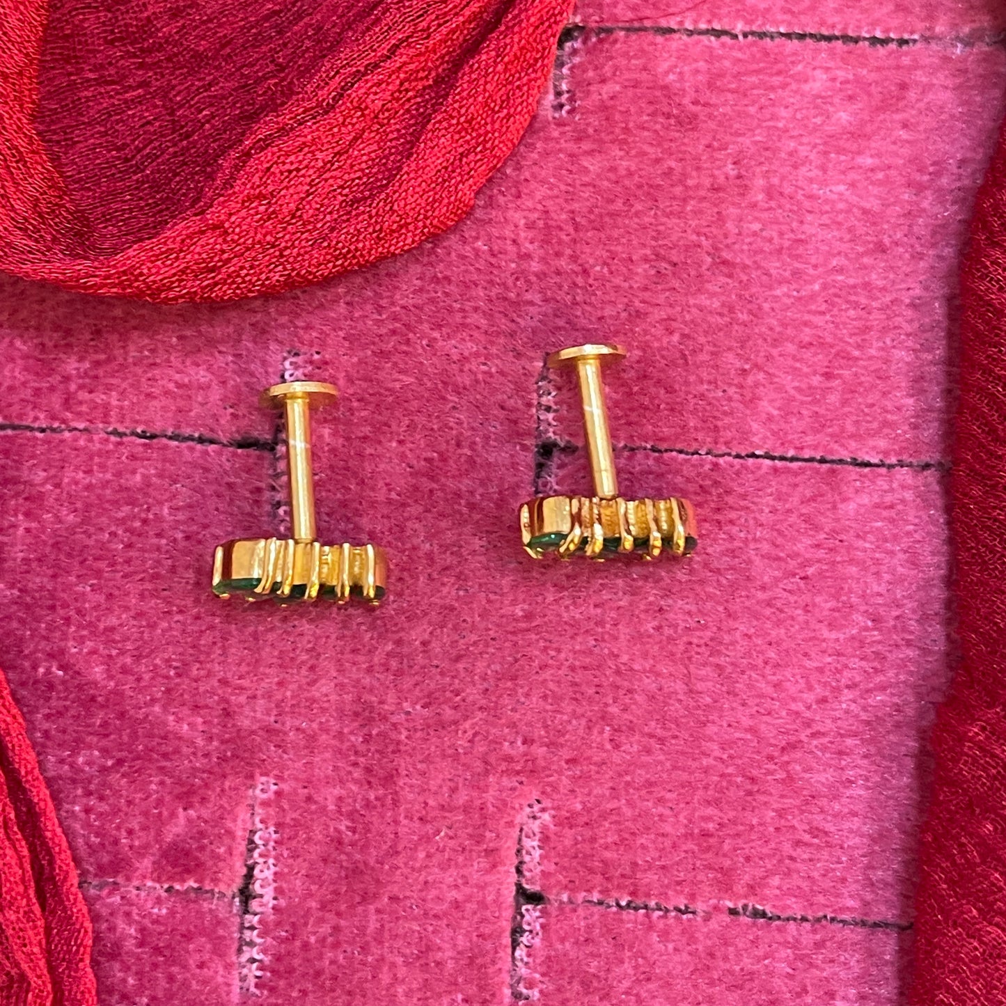 925 Silver Gold Plated 5 Leaf Green Studs