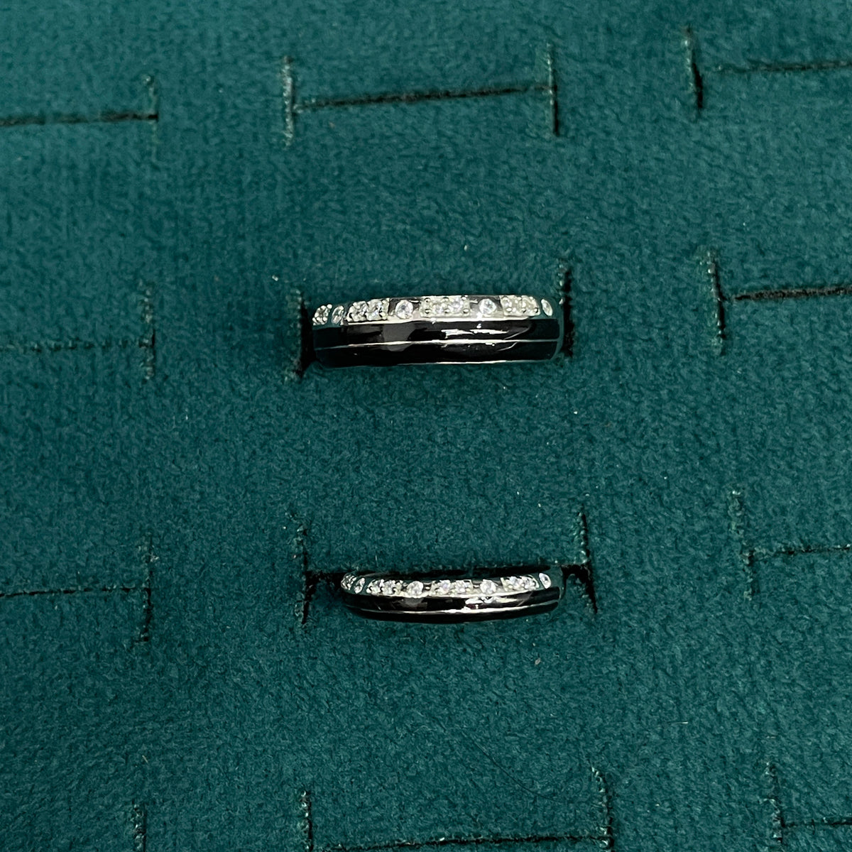 92.5 Silver Black Stripe Couple Rings - Men's 19 & Women's 10