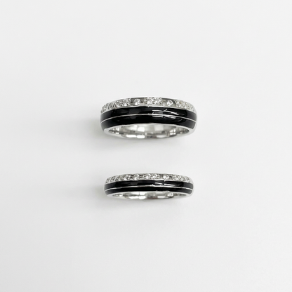 92.5 Silver Black Stripe Couple Rings - Men's 19 & Women's 10