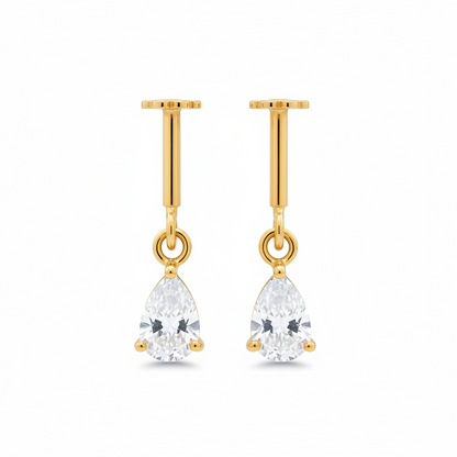 92.5 Silver Gold-Plated Bugadi for Women | White Pear-Cut CZ Dangle on Bar Stud | Helix Earring pair