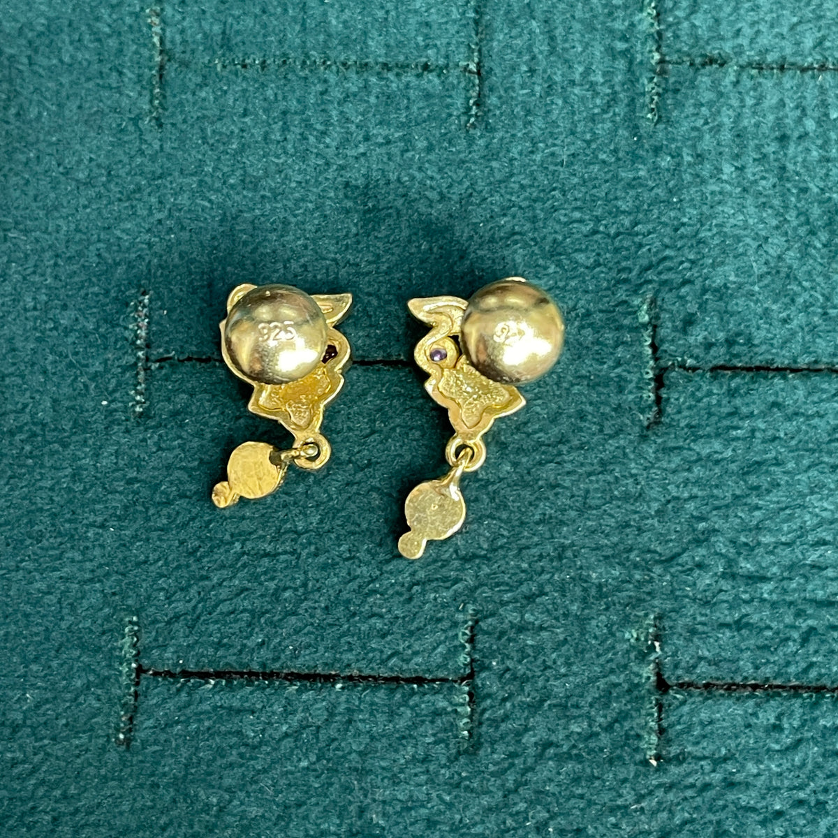 92.5 Sterling Silver Gold Plated Nakshi Ruby Cabochon Drop Earrings for Women
