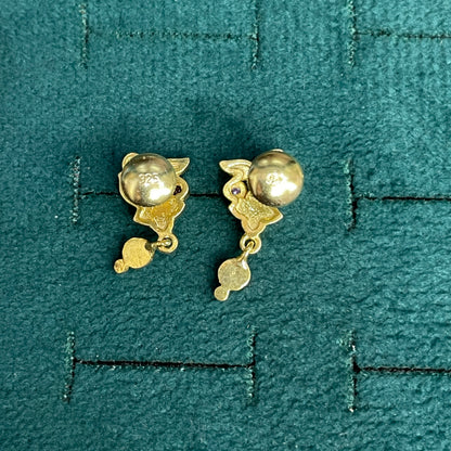 92.5 Sterling Silver Gold Plated Nakshi Ruby Cabochon Drop Earrings for Women