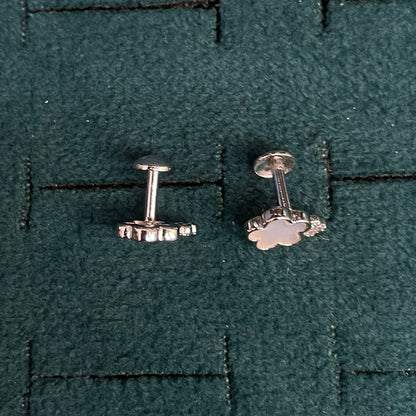 92.5 Silver White Mother-of-Pearl Flower Stud Earrings Pair