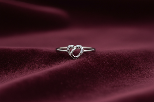 92.5 Silver Open Heart Stone Ring Size 12