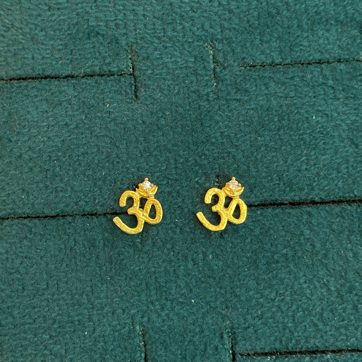 92.5 Silver Gold Plated White CZ Om Stud Pair