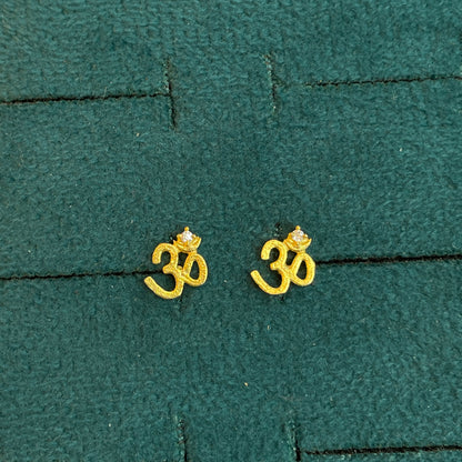 92.5 Silver Gold Plated White CZ Om Stud Pair